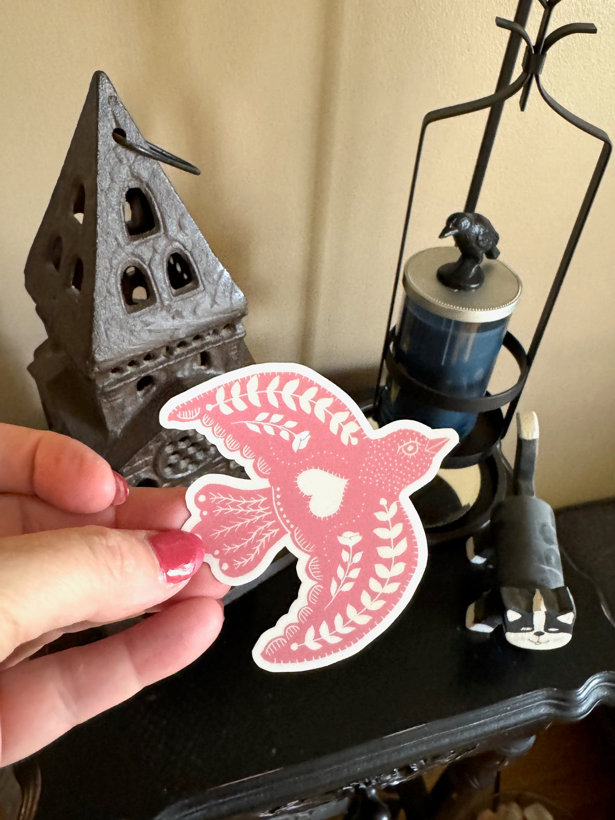 Peony Folk Bird Vinyl Sticker
