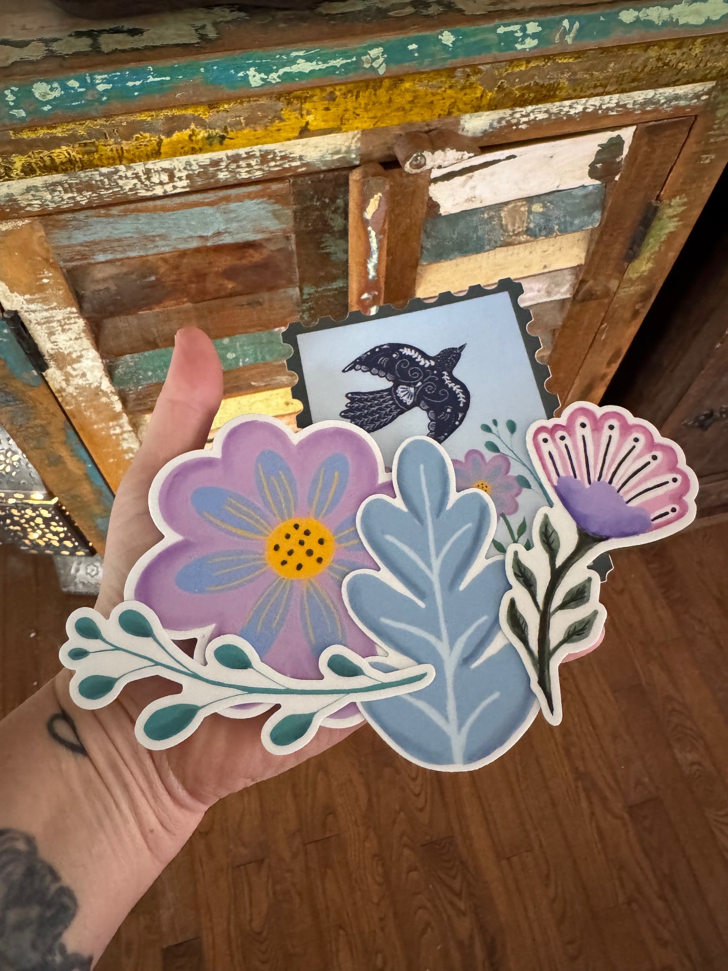 Folk Stamp and Floral Jumbo Sticker Set