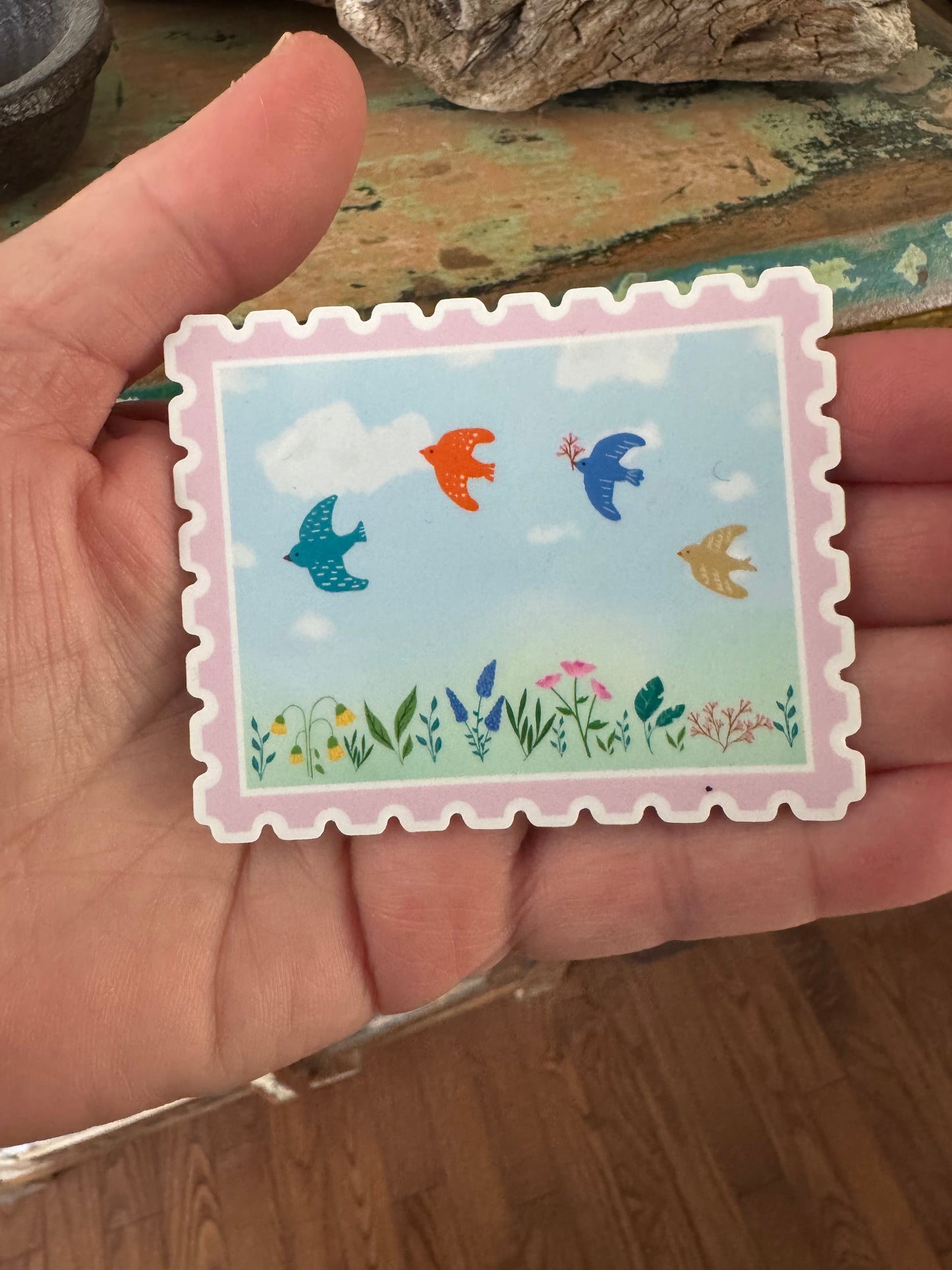 Folk Bird & Floral Postal Sticker