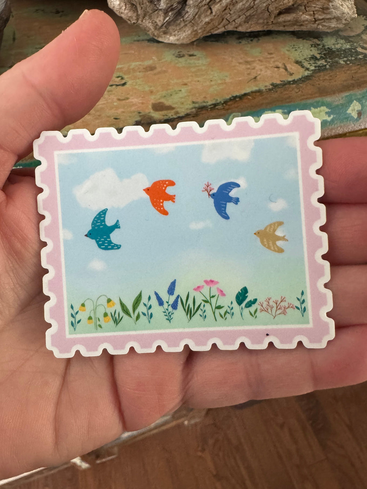 Folk Bird & Floral Postal Sticker