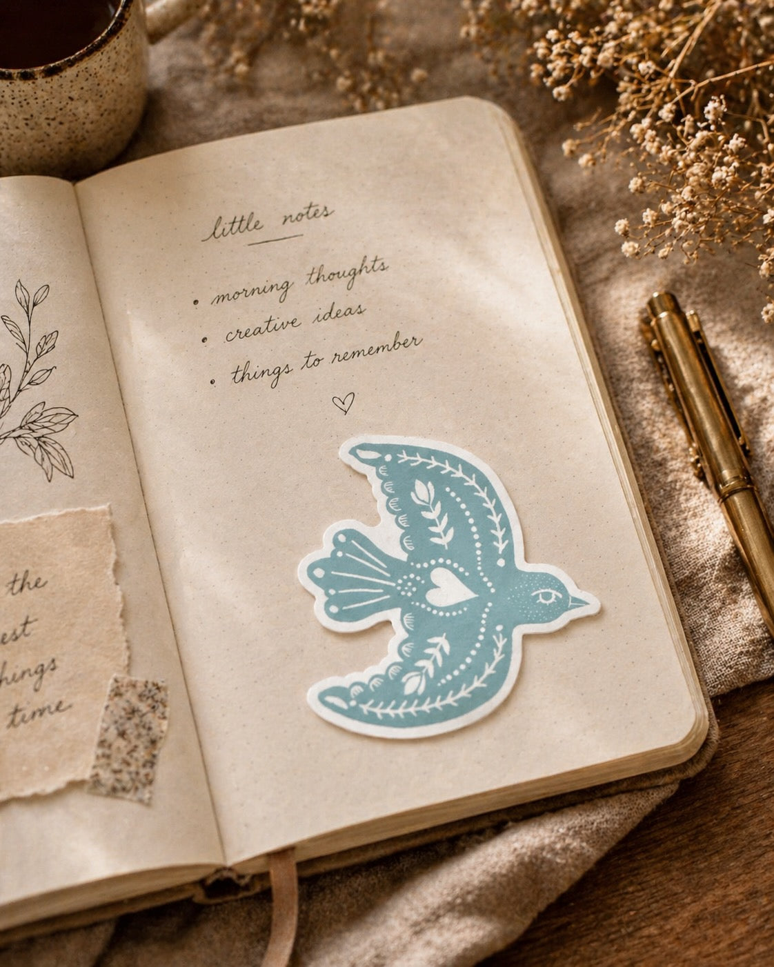 Hand Drawn Folk Bluebird Vinyl Sticker