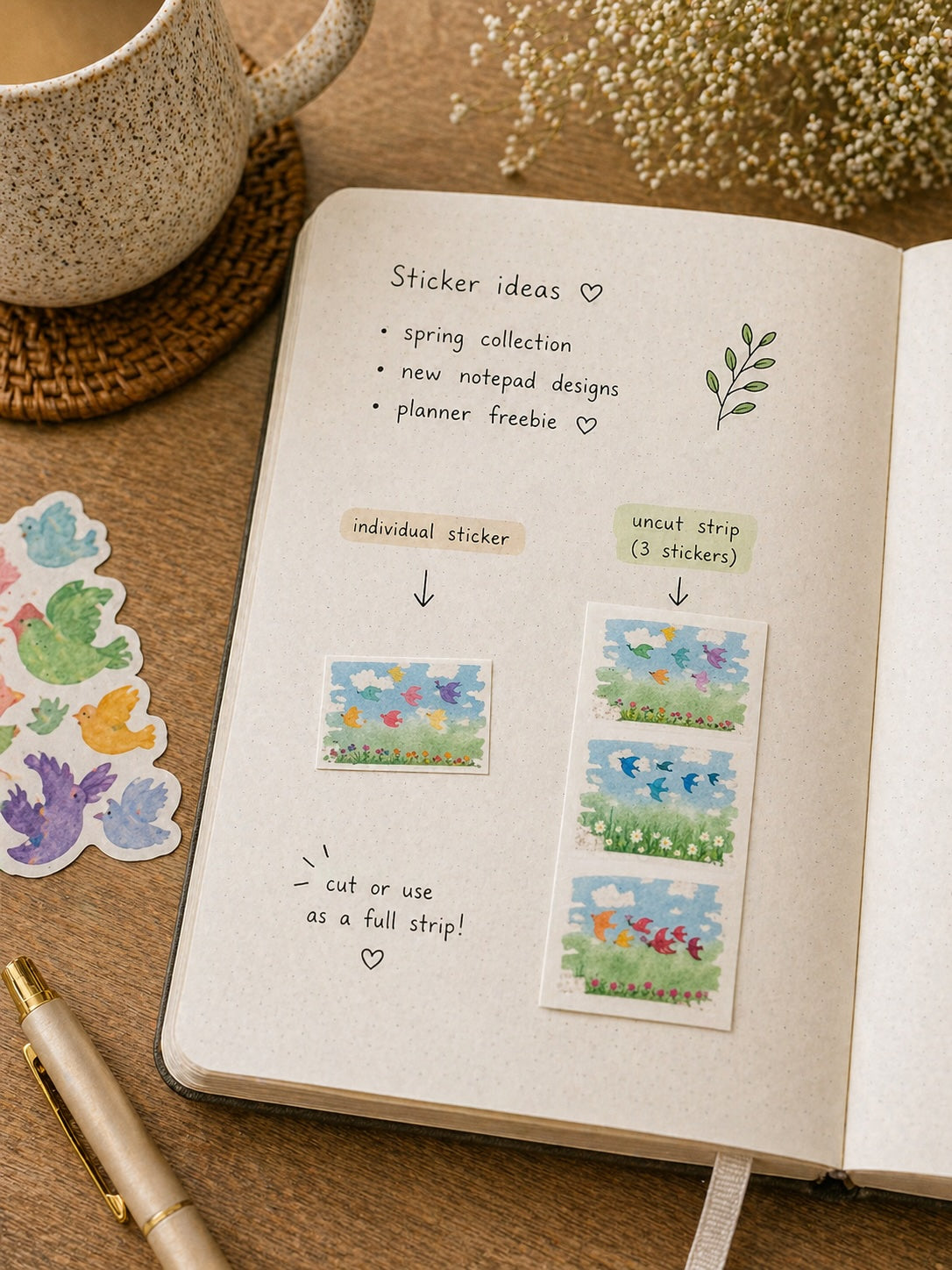 Folk Bird Trio-Transparent Vinyl Sticker