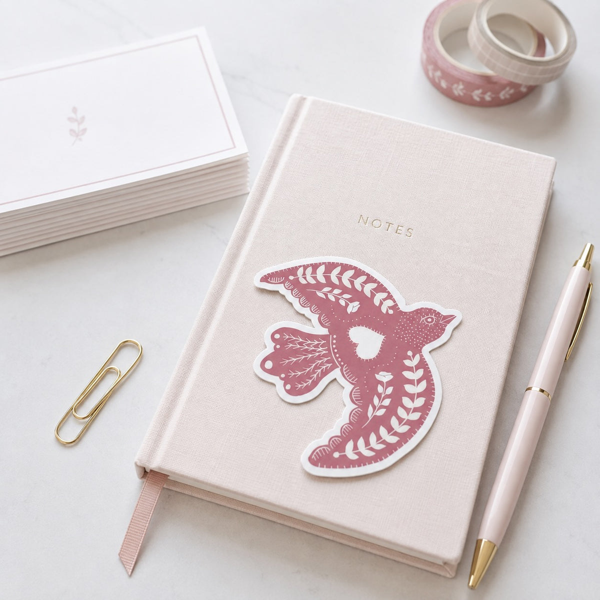 Peony Folk Bird Vinyl Sticker