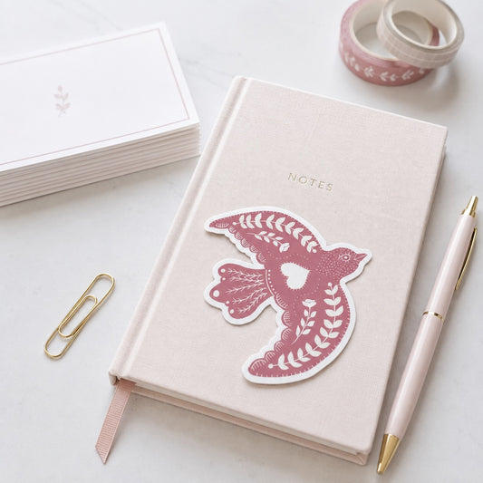 Peony Folk Bird Vinyl Sticker