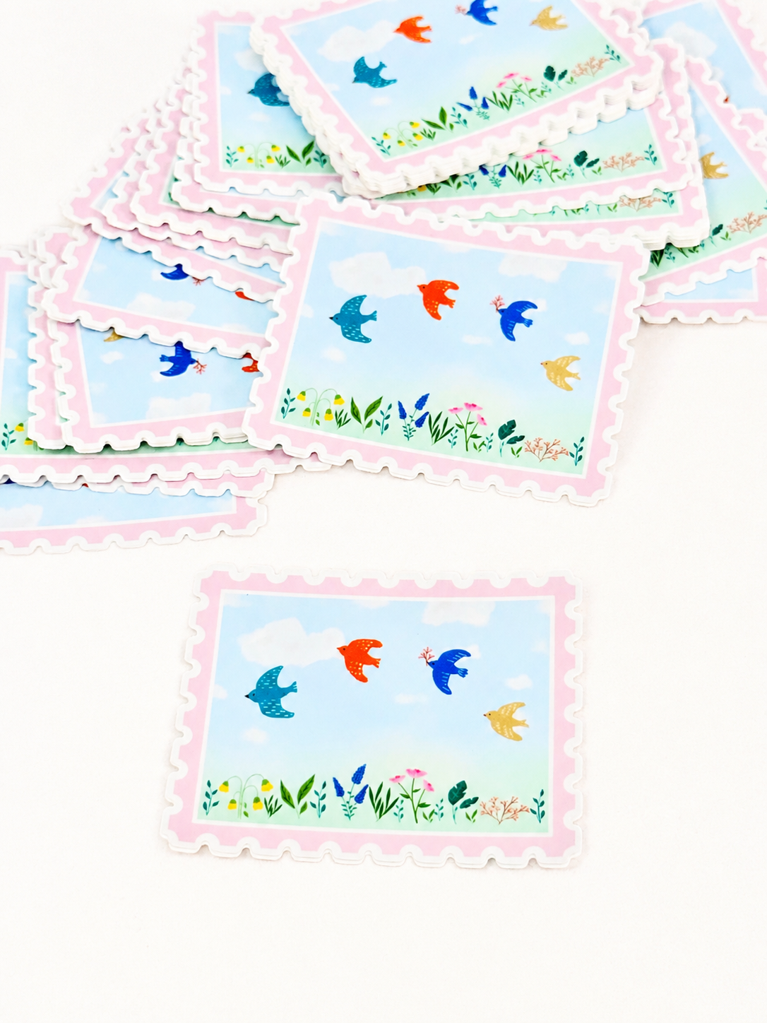 Folk Bird & Floral Postal Sticker