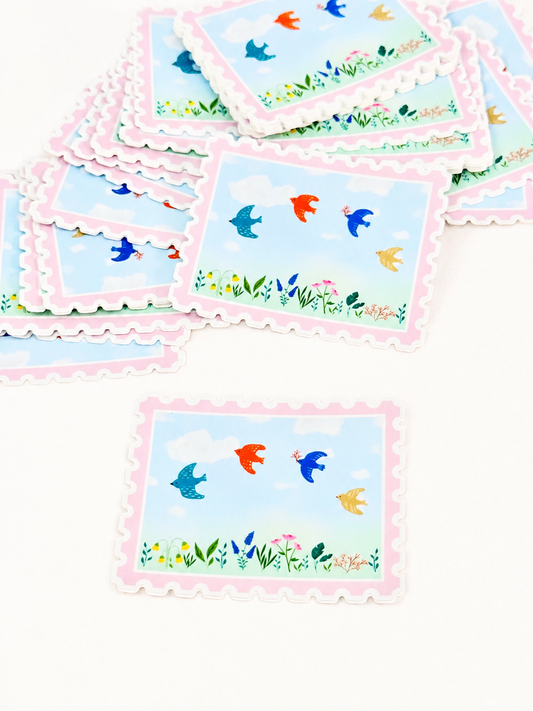 Folk Bird & Floral Postal Sticker