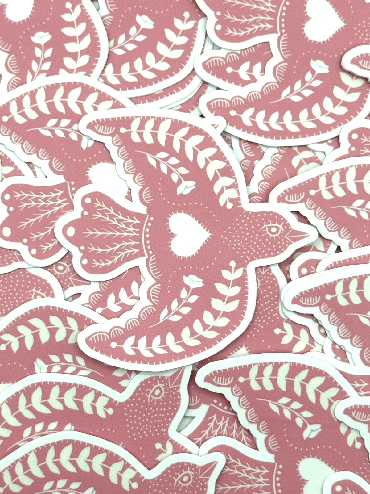 Peony Folk Bird Vinyl Sticker
