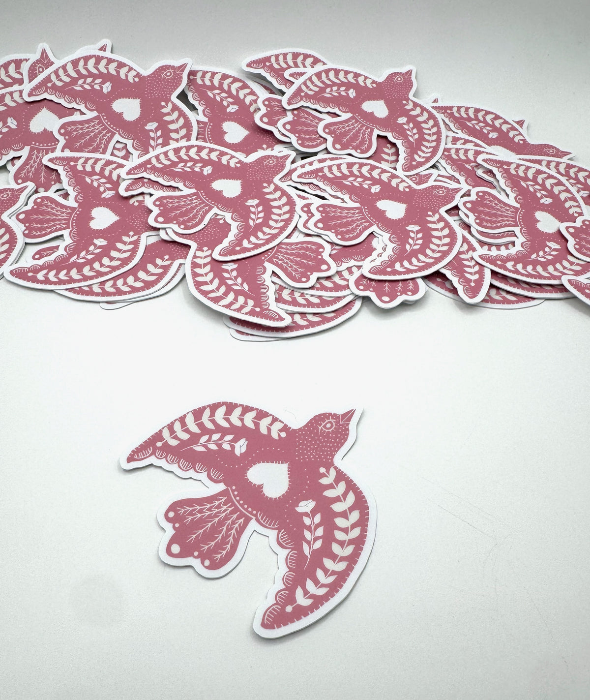 Peony Folk Bird Vinyl Sticker