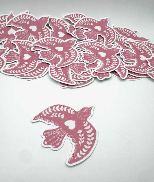 Peony Folk Bird Vinyl Sticker