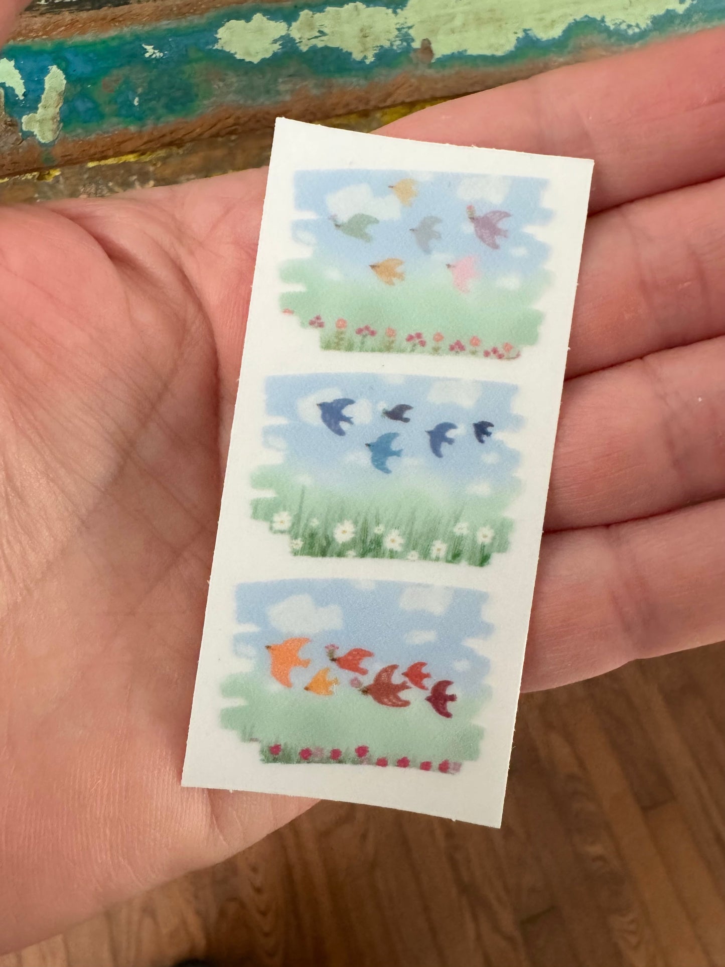 Folk Bird Trio-Transparent Vinyl Sticker
