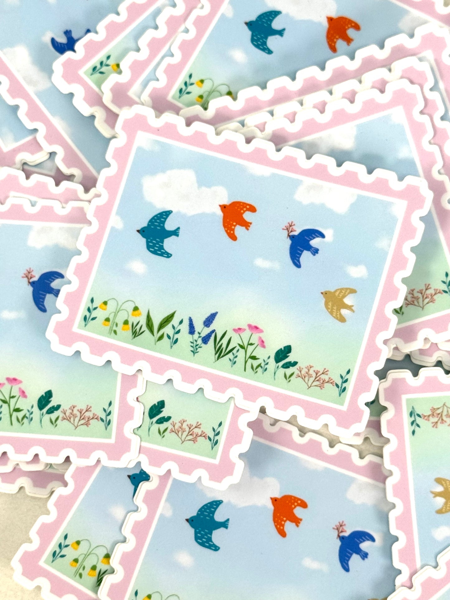 Folk Bird & Floral Postal Sticker